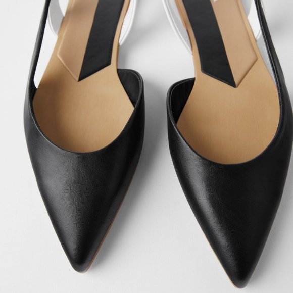 NWT Zara Black and White Colorblock Slingback Pointy Toe Flat - Picture 4 of 4